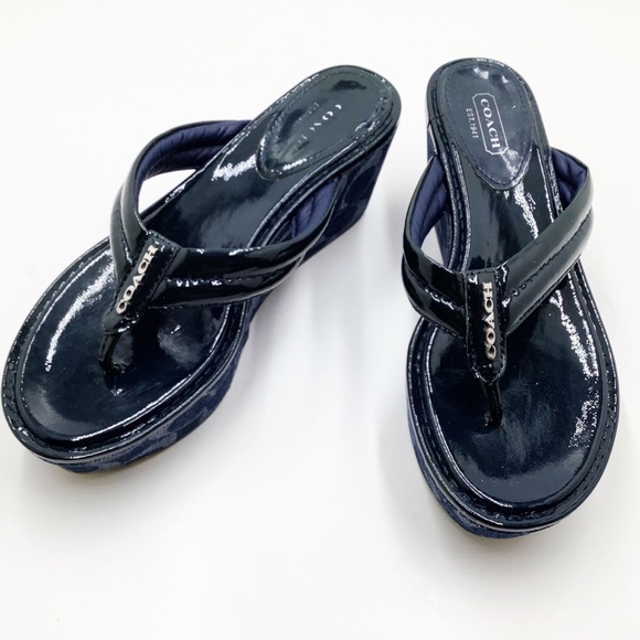 {COACH}Nella Navy Patent Wedge - Picture 2 of 15
